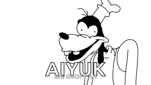 a black and white drawing of goofy with the words aiyuk big goofy ah below him