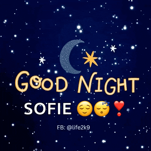 a poster that says good night sofie with a crescent moon in the background