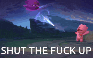 an animated image of a person with the words shut the fuck up below