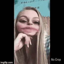 a woman is making a funny face with a no crop watermark on the bottom