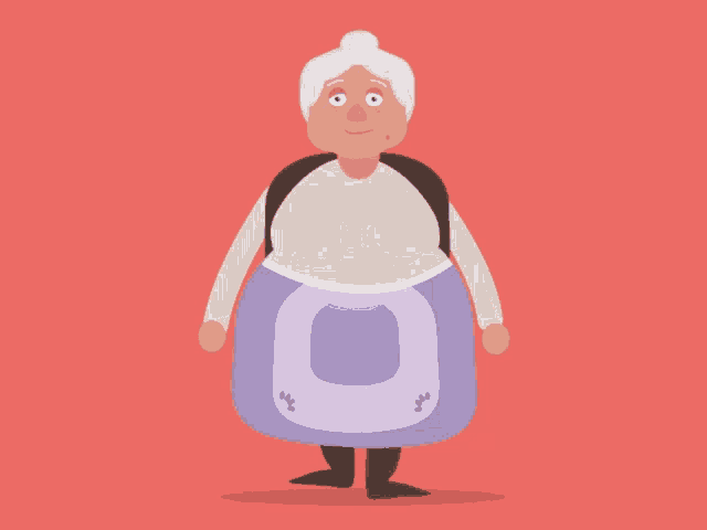 a cartoon drawing of an elderly woman wearing an apron