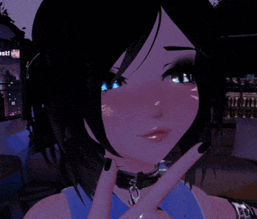 a girl giving a peace sign in front of a screen that says ' ast ' on it