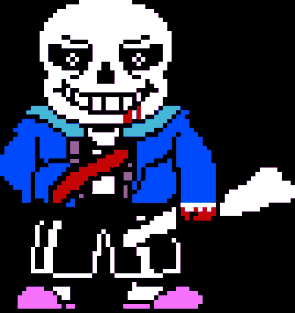 a pixel art of sans from undertale holding a knife