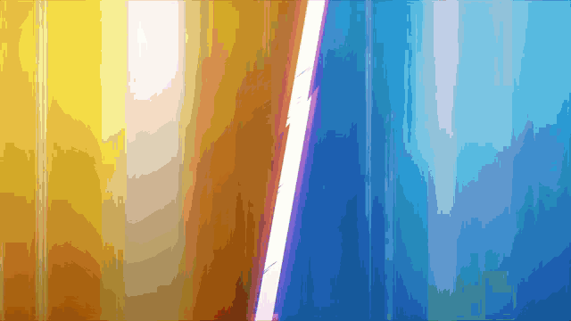 a yellow and blue background with a white line