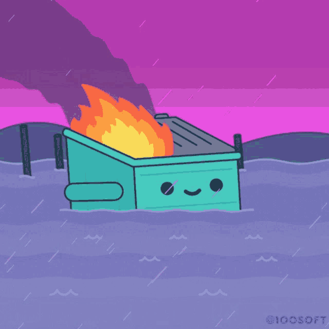 a dumpster is on fire in a cartoon drawing