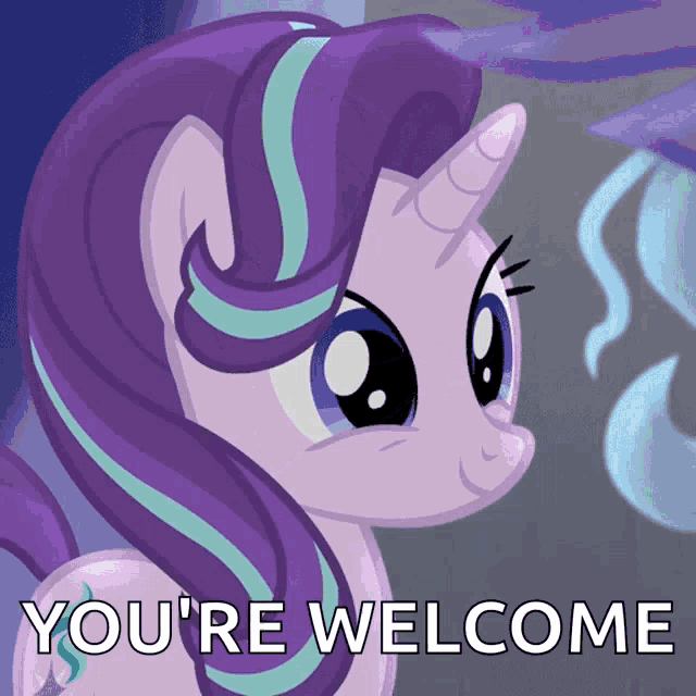 a picture of a pony with the words " you 're welcome " below it