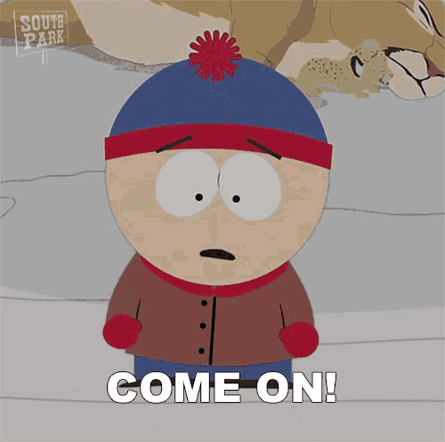 stan marsh from south park is covering his nose with his finger