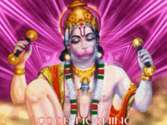 a good morning greeting card with a painting of a man holding dumbbells