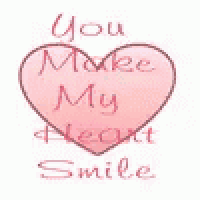 a pink heart with the words `` you make my heart smile '' written inside of it on a white background .