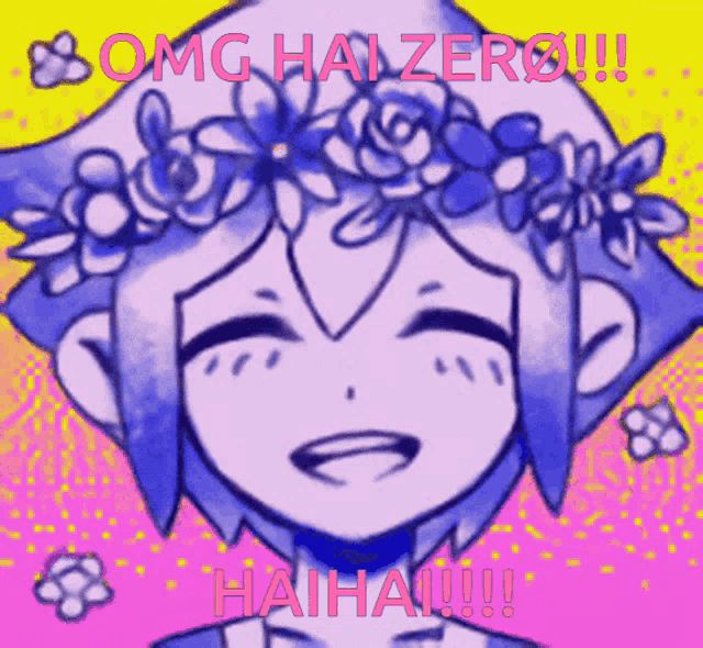 a drawing of a girl with flowers on her head and the words omg haizero
