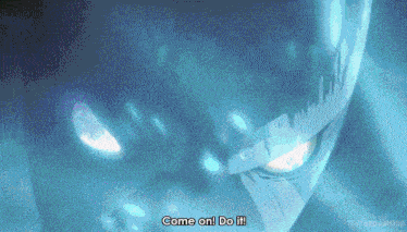a close up of a person 's face with the words `` come on ! do it '' written on it .