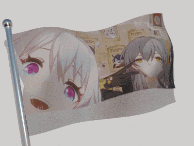 a flag with a picture of a girl with a wanted poster behind her