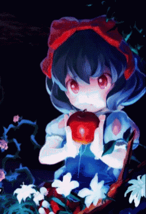 a girl with a red hat is holding an apple