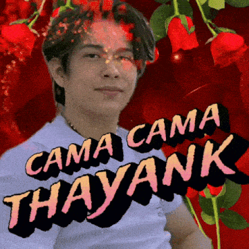 a picture of a man with the words cama cama thayank written on it