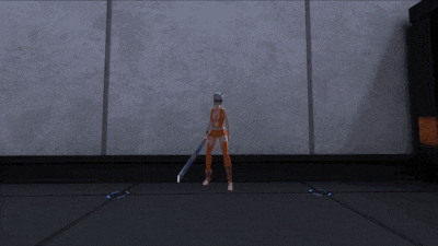 a video game character is holding a sword and a shield