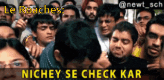 a group of people are gathered in a crowd with the caption " le roaches "