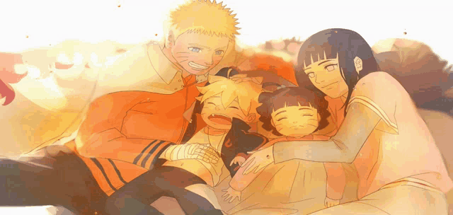 a cartoon of a family laying on a bed