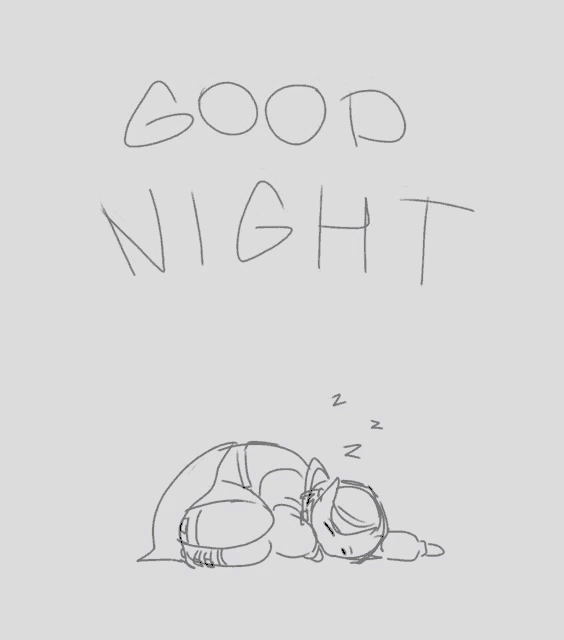 a drawing of a person sleeping with the words " good night " below it