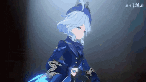 a girl with white hair and a blue hat is holding a sword in a video game .
