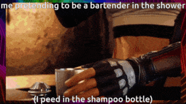 a picture of a person pretending to be a bartender in the shower