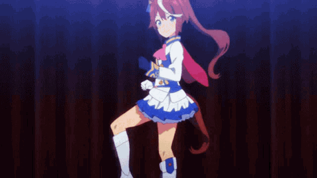 a girl in a dress with a horse on her back is dancing on a stage