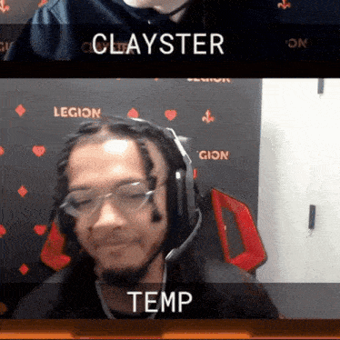 a man wearing headphones and glasses with the name clayster above him