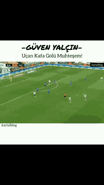 a soccer game is being played in a stadium with advertisements for deniz bank