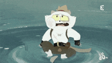 a cartoon cat is sitting in the water with the letters lc on the bottom left