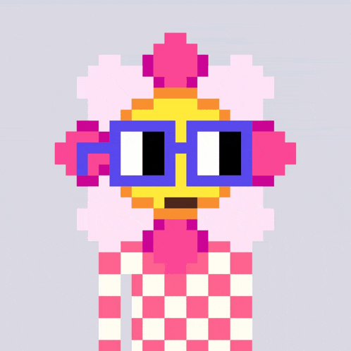 a pixel art drawing of a lion wearing glasses and a plaid shirt