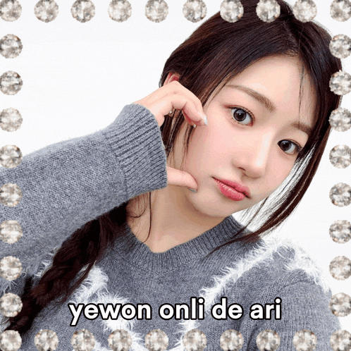a picture of a girl with the words yewon onli de ari written on it