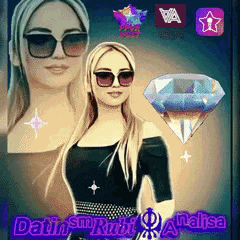 a picture of a woman wearing sunglasses and a diamond with the words datin sin rubi analisa at the bottom