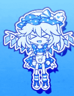 a blue and white drawing of a girl with wings and a hat