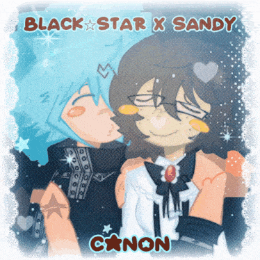 a black star x sandy poster with a kissing couple