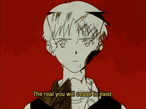 a drawing of a boy with the words " the real you will cease to exist " below him