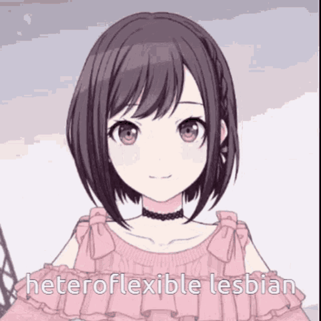 a picture of a girl with heteroflexible lesbian written on her face