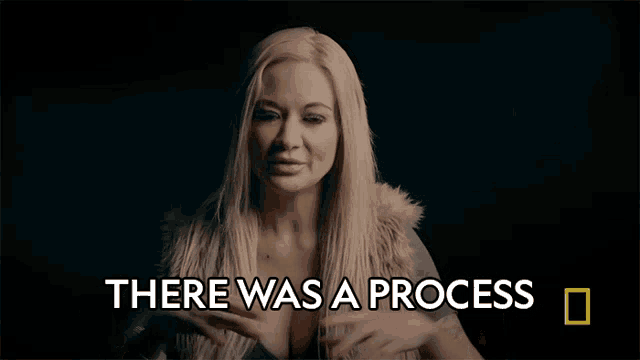a woman says " there was a process " in a dark room