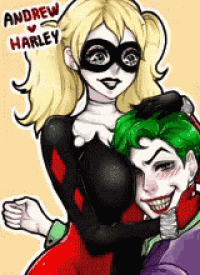 harley quinn and the joker are hugging each other in a cartoon .