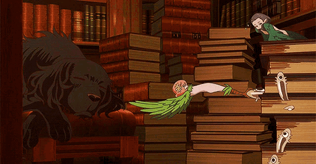 a stack of books with a bird on top of it