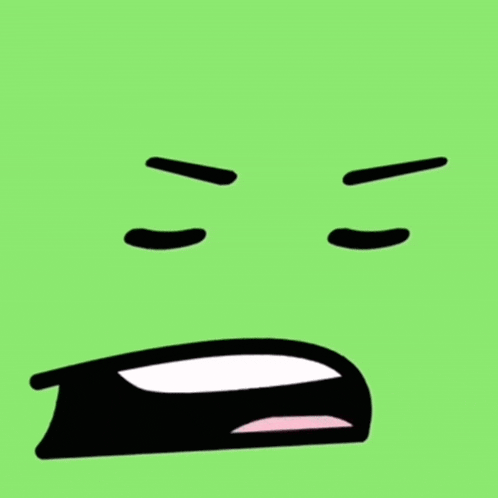 a cartoon face with a green background and a mouth open