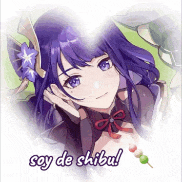 a picture of a girl with purple hair and the words soy de shibu on the bottom