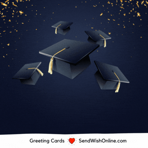 a congratulations greeting card with graduation caps and confetti