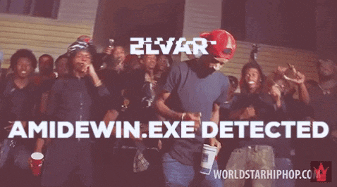 a group of people are standing in front of a sign that says ' elvar amidewin.exe detected '