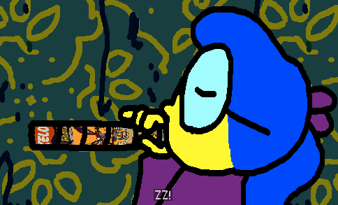 a cartoon drawing of a person holding a telescope that says zzz on the bottom right