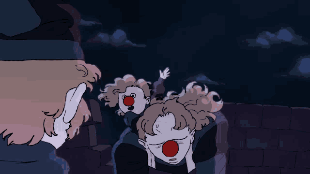 a cartoon drawing of a clown with red noses