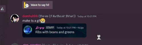 a screenshot of a discord conversation between joey staff and domhuhhh