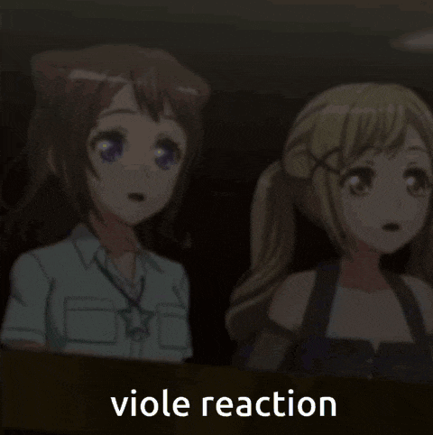 two anime girls are sitting next to each other with the words viole reaction written below them