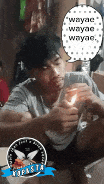 a man is lighting a cigarette with a speech bubble that says wayae wayae wayae