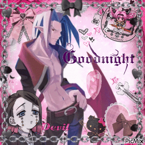 a picture of a devil and a girl with the words goodnight written on it