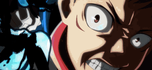 a close up of a person 's face with a very angry expression