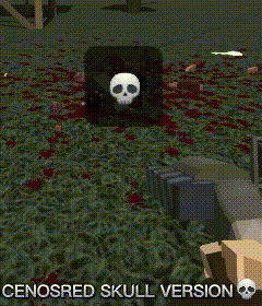 a censored skull version of a video game is shown on a screen